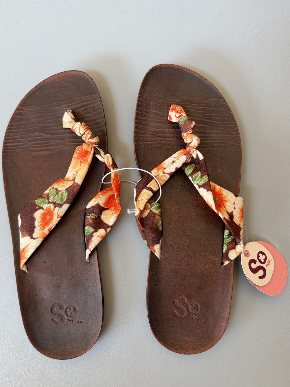 Floral Brown Fabric-Strip Sandals for Women